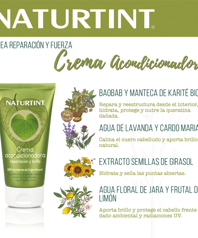 Acondicionador de Cabello Natural | Naturtint Crema Acondicionadora Reparación y Brillo