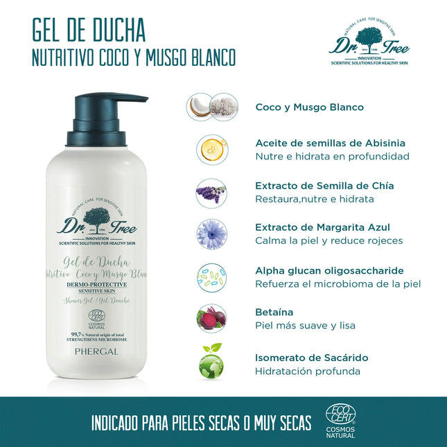 Gel Ducha Nutritivo | Dr Tree Aroma Musgo Blanco y Coco