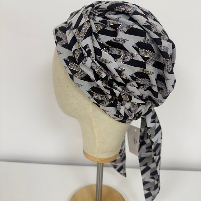 Pañuelo Oncológico Carla Bedia | Zoe Silk Geométrico Plata
