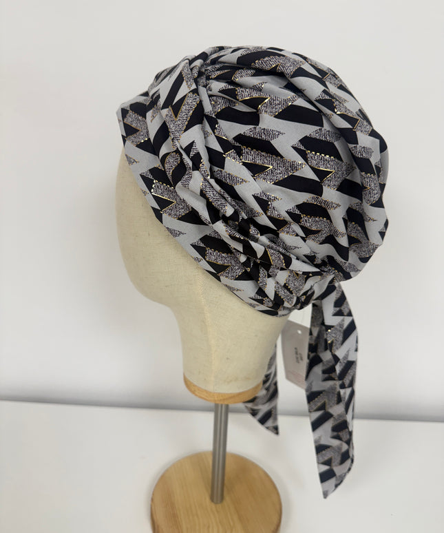 Pañuelo Oncológico Carla Bedia | Zoe Silk Geométrico Plata