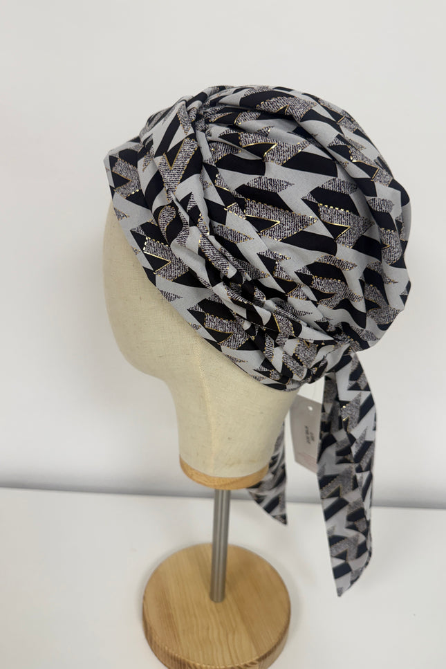 Pañuelo Oncológico Carla Bedia | Zoe Silk Geométrico Plata