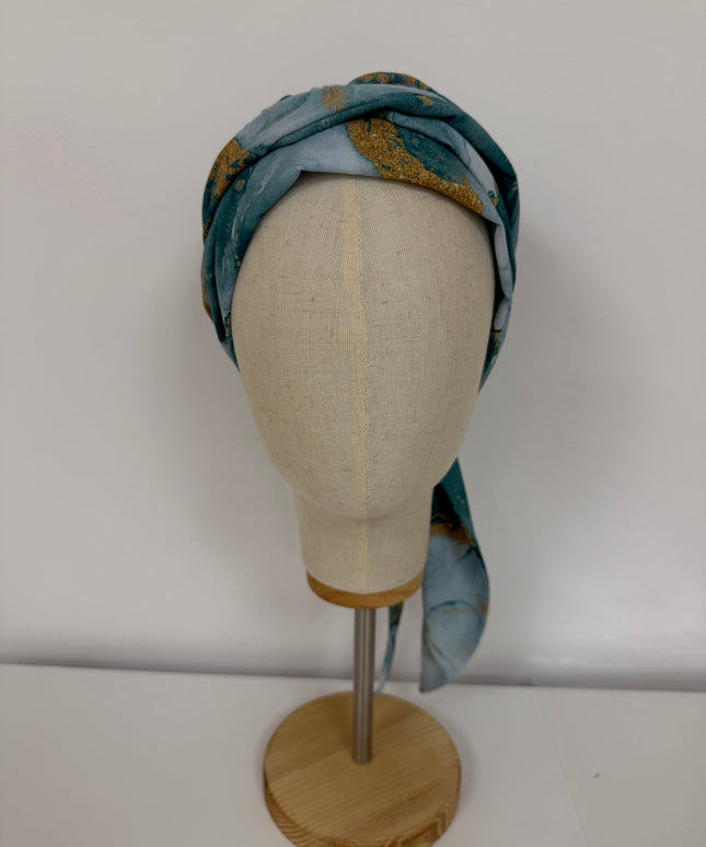 Pañuelo Oncológico Carla Bedia | Zoe Silk Mármol Azul