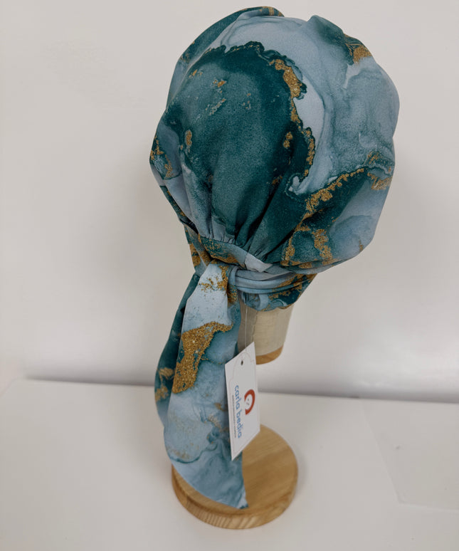 Pañuelo Oncológico Carla Bedia | Zoe Silk Mármol Azul