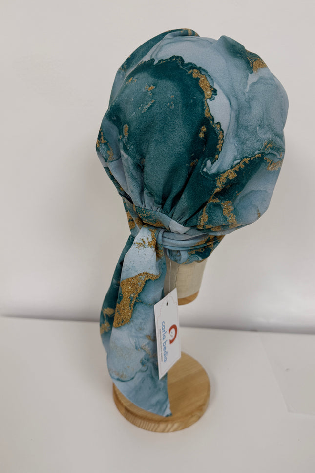 Pañuelo Oncológico Carla Bedia | Zoe Silk Mármol Azul