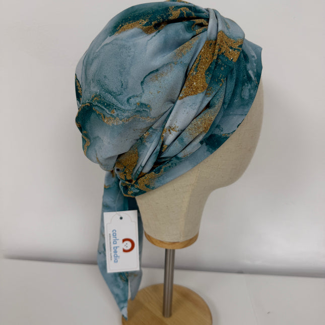 Pañuelo Oncológico Carla Bedia | Zoe Silk Mármol Azul