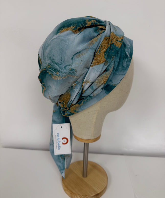 Pañuelo Oncológico Carla Bedia | Zoe Silk Mármol Azul
