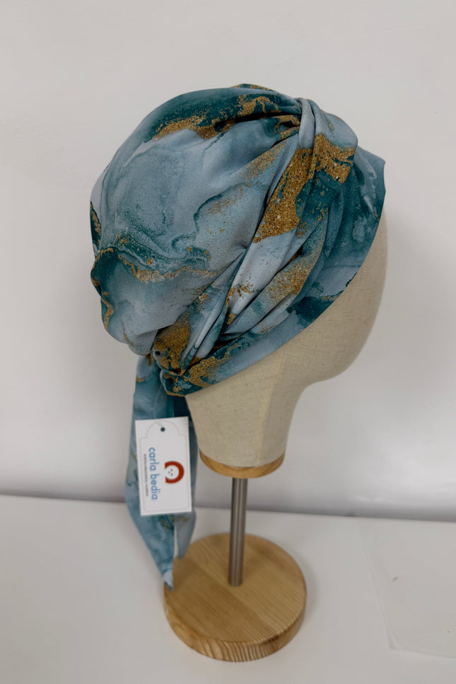 Pañuelo Oncológico Carla Bedia | Zoe Silk Mármol Azul
