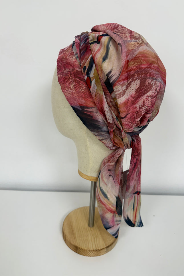 Pañuelo Oncológico Carla Bedia | Zoe Silk Plumas Rosé