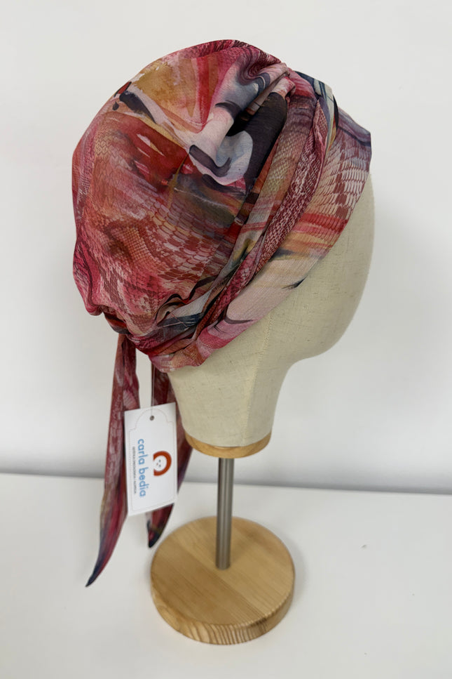 Pañuelo Oncológico Carla Bedia | Zoe Silk Plumas Rosé