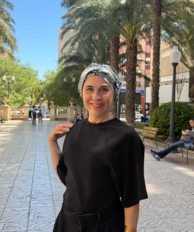 Pañuelo Oncológico Carla Bedia | Sue Abstract Beige Azul