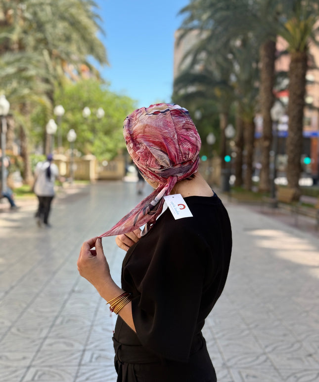 Pañuelo Oncológico Carla Bedia | Zoe Silk Plumas Rosé