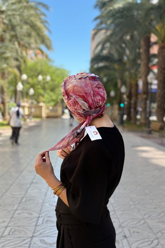 Pañuelo Oncológico Carla Bedia | Zoe Silk Plumas Rosé