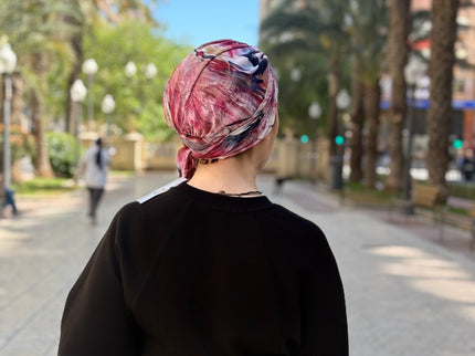 Pañuelo Oncológico Carla Bedia | Zoe Silk Plumas Rosé
