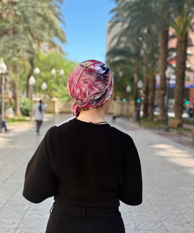 Pañuelo Oncológico Carla Bedia | Zoe Silk Plumas Rosé