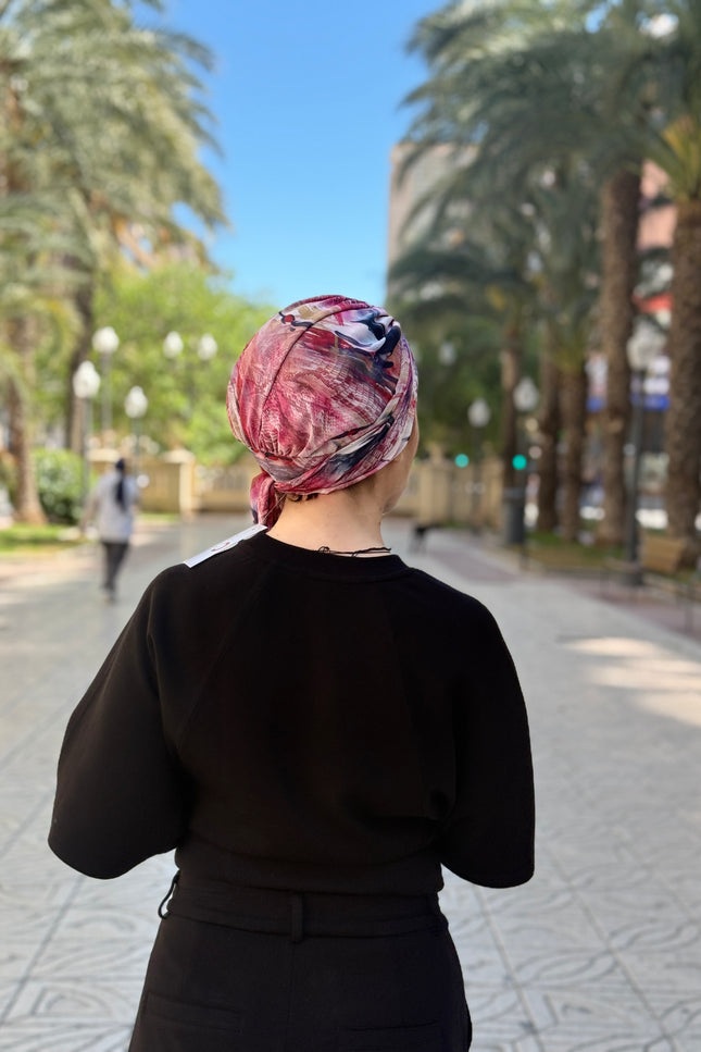 Pañuelo Oncológico Carla Bedia | Zoe Silk Plumas Rosé
