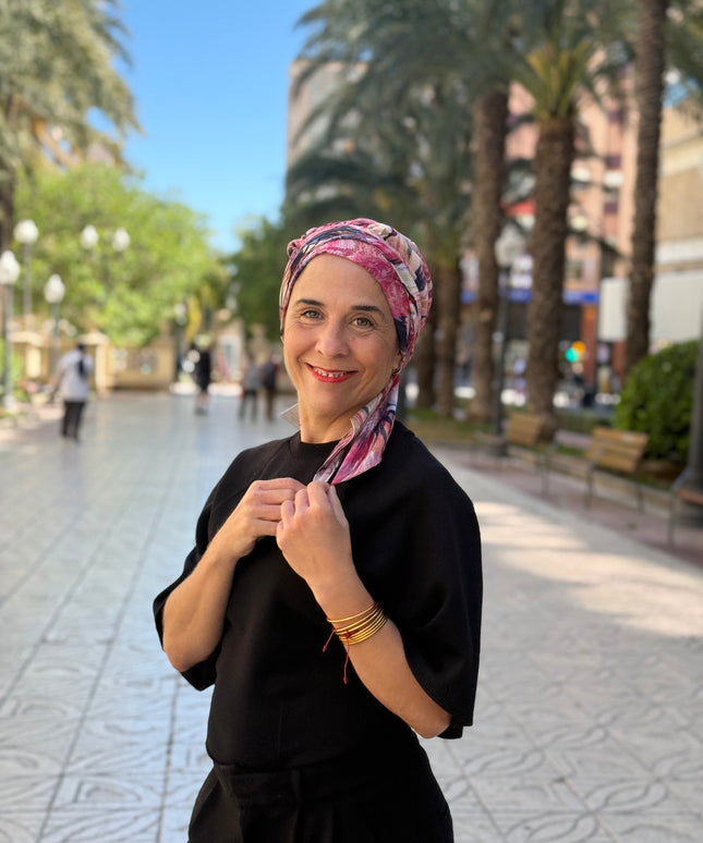 Pañuelo Oncológico Carla Bedia | Zoe Silk Plumas Rosé