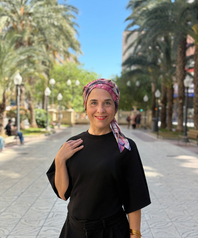 Pañuelo Oncológico Carla Bedia | Zoe Silk Plumas Rosé