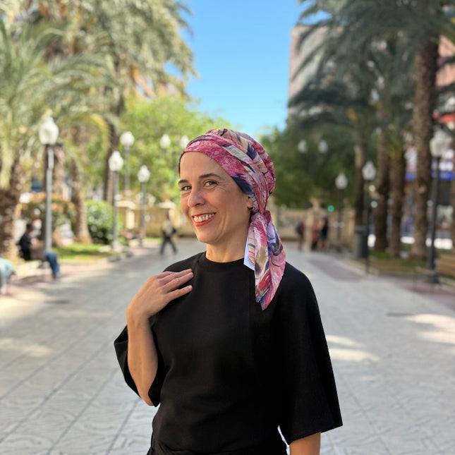 Pañuelo Oncológico Carla Bedia | Zoe Silk Plumas Rosé