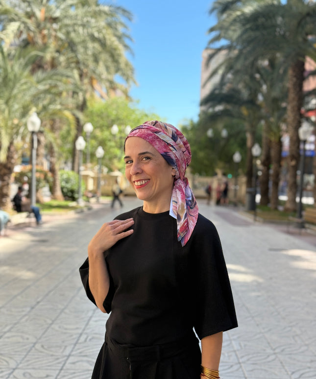 Pañuelo Oncológico Carla Bedia | Zoe Silk Plumas Rosé