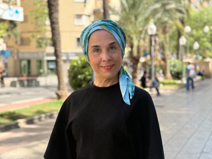 Pañuelo Oncológico Carla Bedia | Zoe Silk Mármol Azul