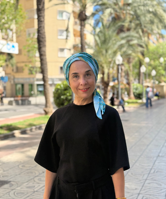 Pañuelo Oncológico Carla Bedia | Zoe Silk Mármol Azul