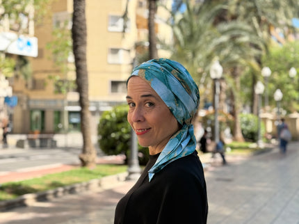 Pañuelo Oncológico Carla Bedia | Zoe Silk Mármol Azul