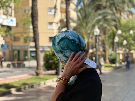 Pañuelo Oncológico Carla Bedia | Zoe Silk Mármol Azul