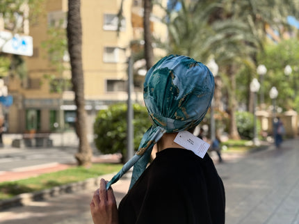 Pañuelo Oncológico Carla Bedia | Zoe Silk Mármol Azul