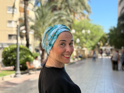 Pañuelo Oncológico Carla Bedia | Zoe Silk Mármol Azul