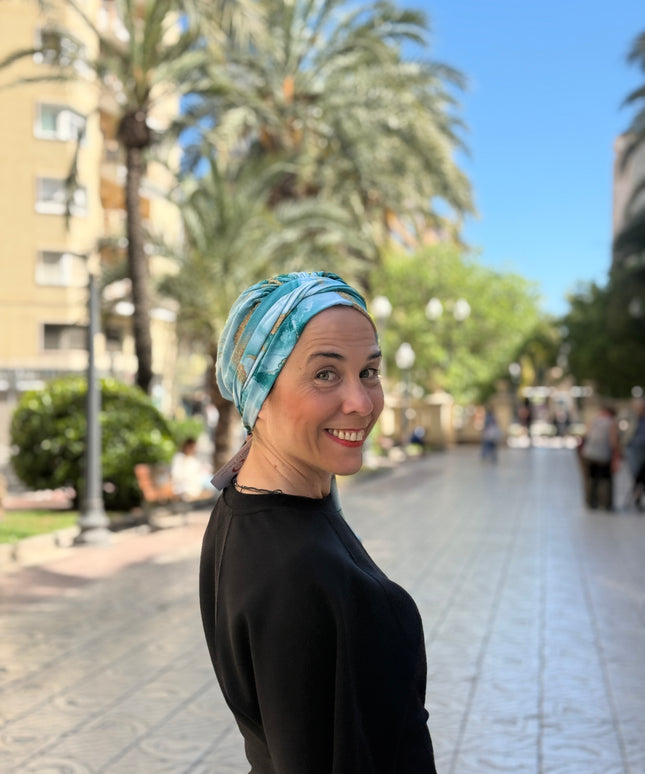 Pañuelo Oncológico Carla Bedia | Zoe Silk Mármol Azul