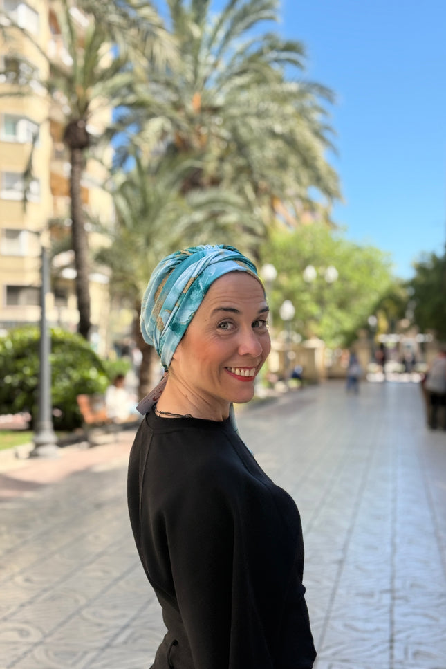 Pañuelo Oncológico Carla Bedia | Zoe Silk Mármol Azul