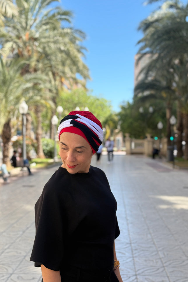 Pañuelo Oncológico Carla Bedia | Gala Tricolor Rojo Marino