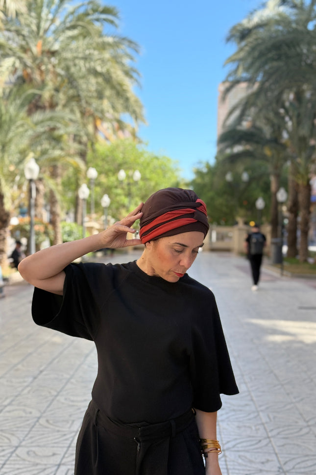 Pañuelo Oncológico Carla Bedia | Gala Chocolate Teja