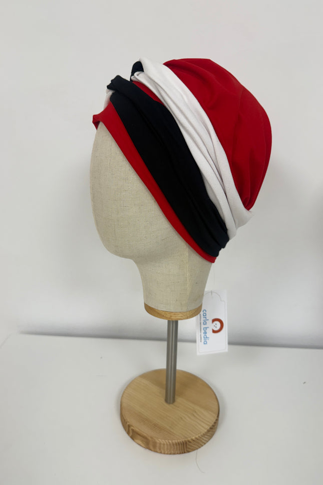 Pañuelo Oncológico Carla Bedia | Gala Tricolor Rojo Marino