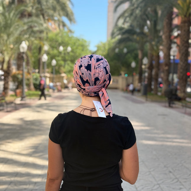 Pañuelo Oncológico Carla Bedia | Zoe Bambú Abstrac Coral Navy