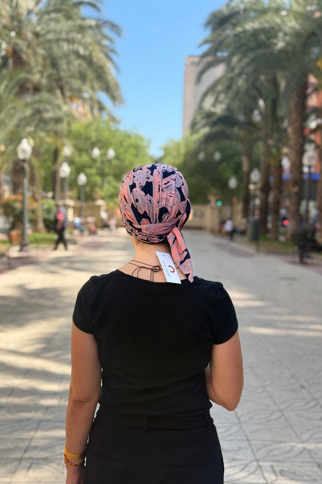 Pañuelo Oncológico Carla Bedia | Zoe Bambú Abstrac Coral Navy