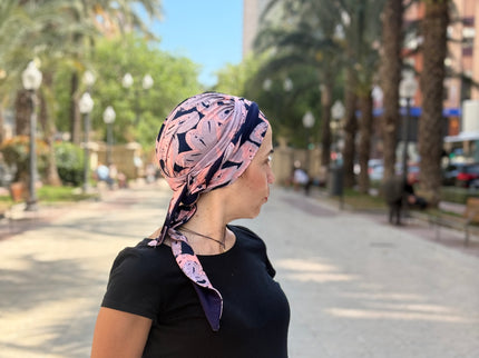 Pañuelo Oncológico Carla Bedia | Zoe Bambú Abstrac Coral Navy