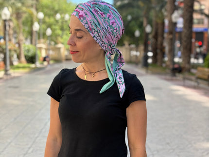 Pañuelo Oncológico Carla Bedia | Zoe Bambú Animal Pink Green