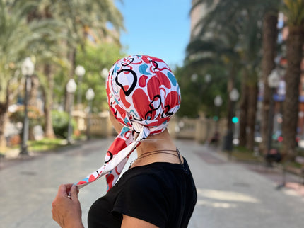 Pañuelo Oncológico Carla Bedia | Zoe Bambú Abstrac Coral Turquesa