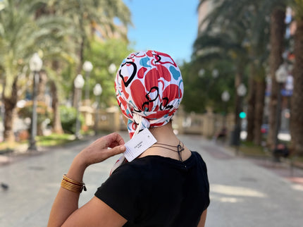 Pañuelo Oncológico Carla Bedia | Zoe Bambú Abstrac Coral Turquesa