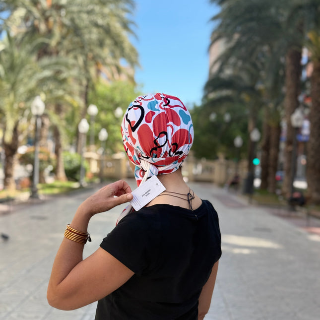 Pañuelo Oncológico Carla Bedia | Zoe Bambú Abstrac Coral Turquesa