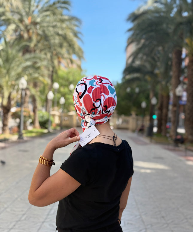 Pañuelo Oncológico Carla Bedia | Zoe Bambú Abstrac Coral Turquesa