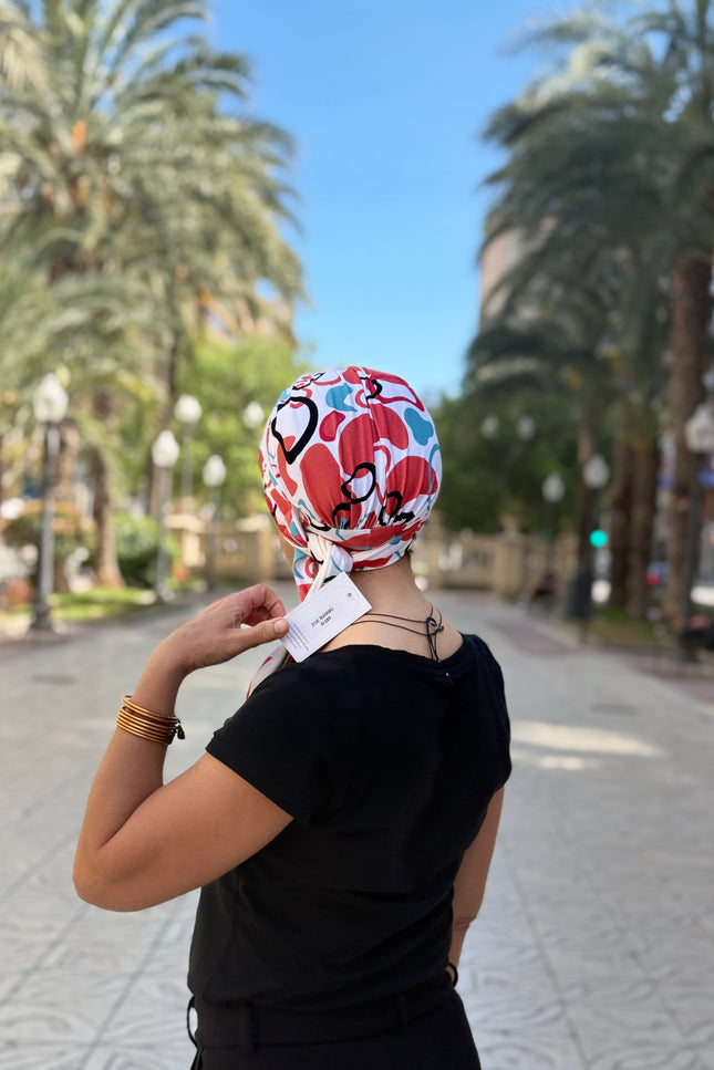 Pañuelo Oncológico Carla Bedia | Zoe Bambú Abstrac Coral Turquesa