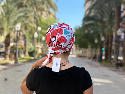 Pañuelo Oncológico Carla Bedia | Zoe Bambú Abstrac Coral Turquesa