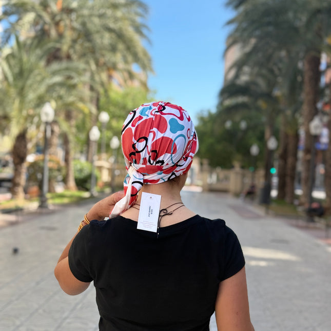 Pañuelo Oncológico Carla Bedia | Zoe Bambú Abstrac Coral Turquesa