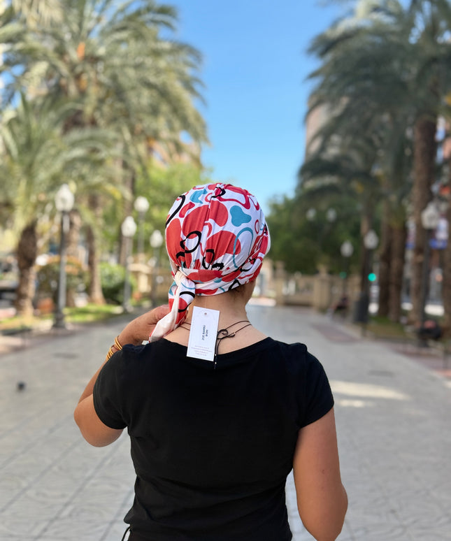 Pañuelo Oncológico Carla Bedia | Zoe Bambú Abstrac Coral Turquesa
