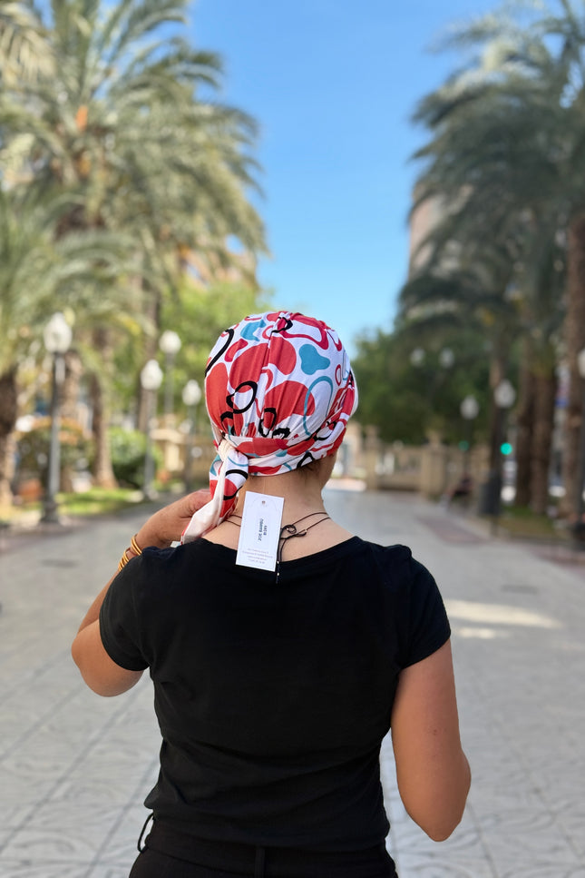 Pañuelo Oncológico Carla Bedia | Zoe Bambú Abstrac Coral Turquesa