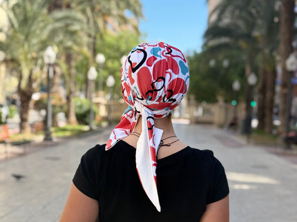 Pañuelo Oncológico Carla Bedia | Zoe Bambú Abstrac Coral Turquesa