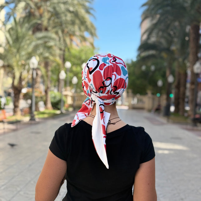 Pañuelo Oncológico Carla Bedia | Zoe Bambú Abstrac Coral Turquesa