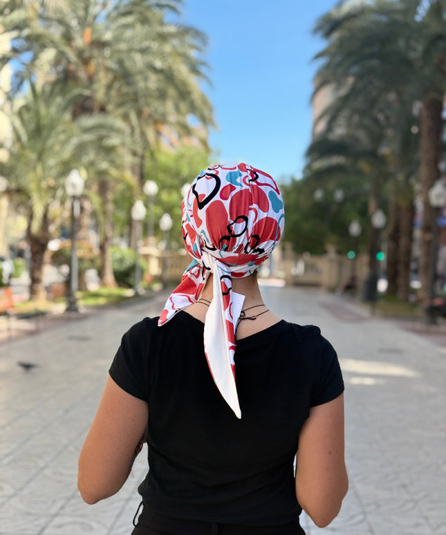 Pañuelo Oncológico Carla Bedia | Zoe Bambú Abstrac Coral Turquesa